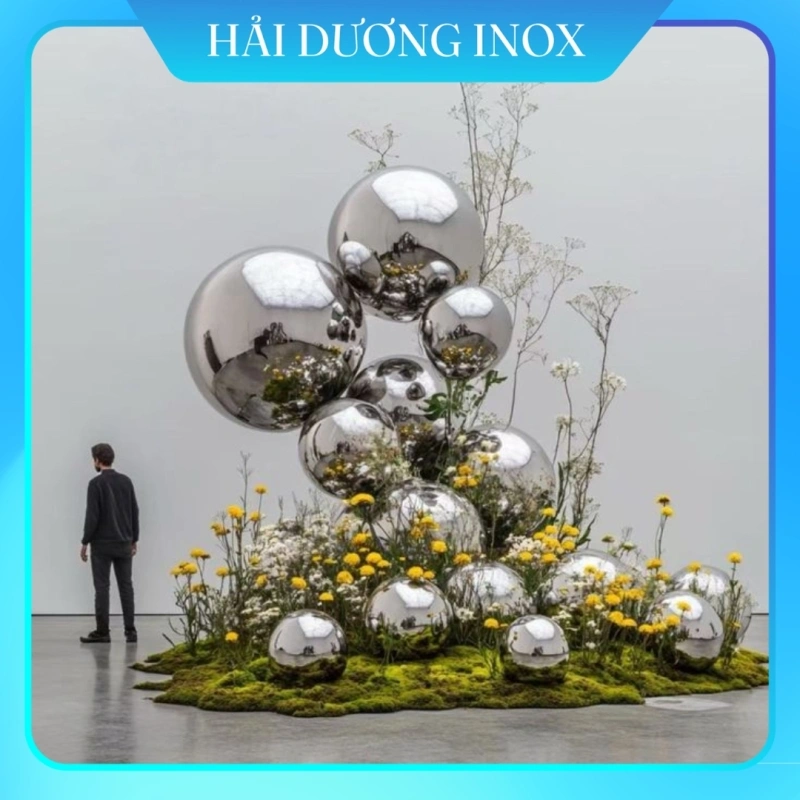 Quả cầu inox 304, thép không gỉ sáng bóng như gương, đa dạng kích thước, trang trí nội ngoại thất