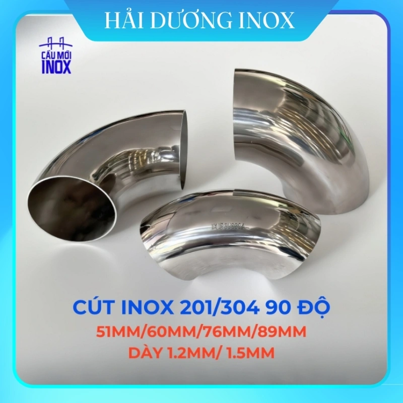Cút inox 304 dày 1.2mm/1.5mm - Co inox 90 độ phi 50mm/60mm/76mm/89mm hàng loại 1 chất lượng cao
