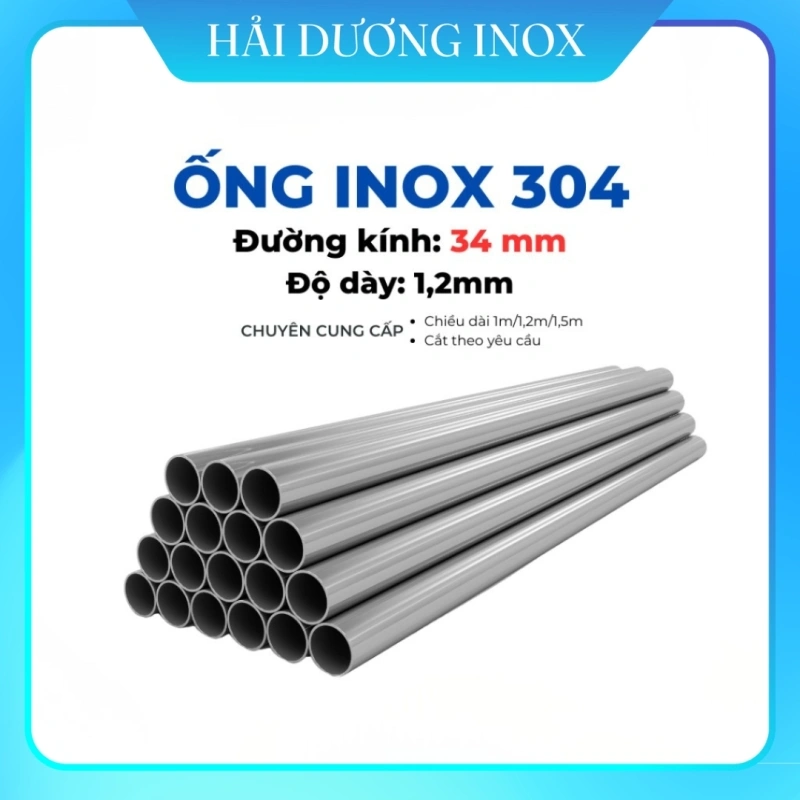 Ống inox tròn 304 phi 33.4mm, độ dày 1.0mm/1.2mm, dài 0.5m/1m/1m2/1m5, hàng chất lượng giá xưởng
