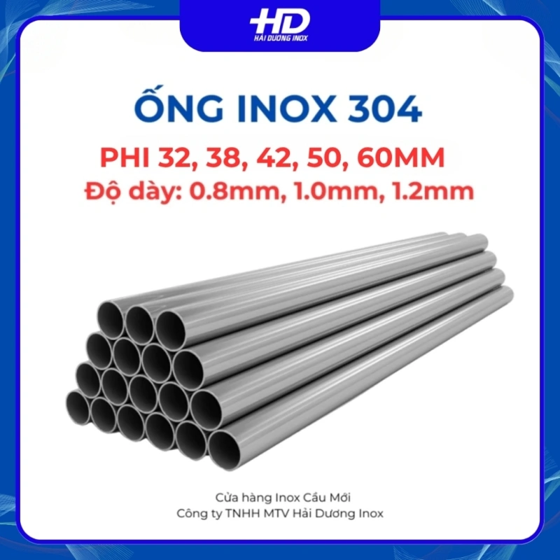 Ống tròn inox 304, phi 32, phi 38, phi 42, phi 50, phi 60mm, độ dày 0.8mm-1.5mm (dài 50cm-100 cm)