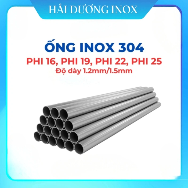 Ống tròn inox 304, phi 25, phi 22, phi 19, phi 16, phi 12m, độ dày 1.2mm-1.5mm (dài 50cm-100 cm)