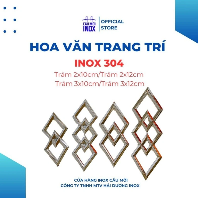 Trám inox 304, kích thước 2x100/3x100/2x120/3x120, phụ kiện inox, hoa văn trang trí lan can