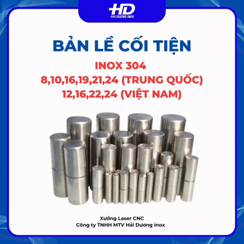 Bản lề cối tiện inox 304, kích thước D8-D10-D16-D19-D21-D24 Trung Quốc, D12-D16-D22-D24 Việt Nam