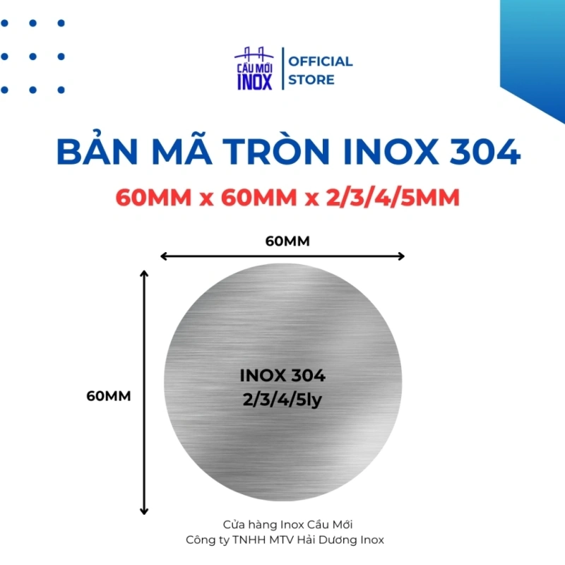 Bản mã tròn mặt bích inox 304, đường kính 50mm/60mm, độ dày 2ly, 3ly, 4ly, 5ly, cắt laser chuẩn 100%