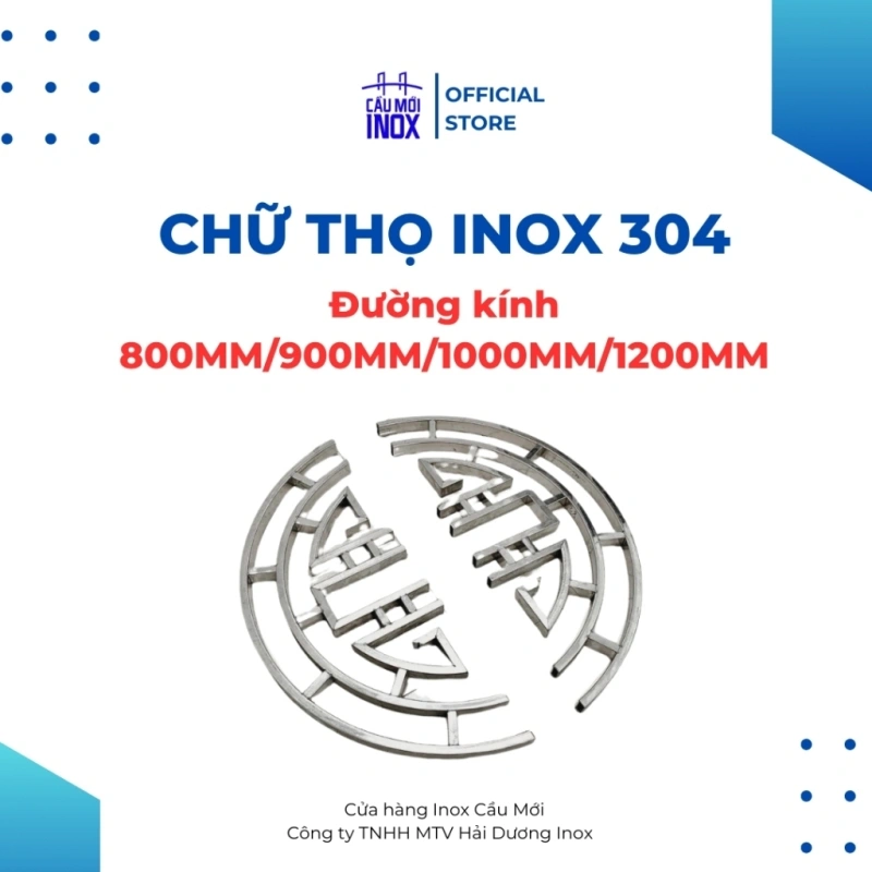 Chữ thọ cổng inox 304, đường kính 800mm,900mm,1000mm trang trí cổng cửa chất lượng cao (1 bộ 2 cánh)