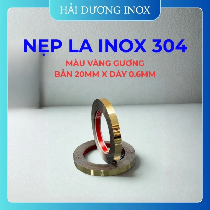 Nẹp la inox 304 vàng gương bản 20mm (2cm) – dày 0.6mm – cuộn 5m / 10m / 15m / 20m chất lượng cao